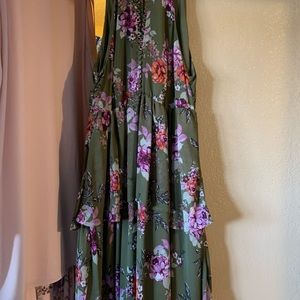 Torrid Sleeveless Dress Olive Green with Floral